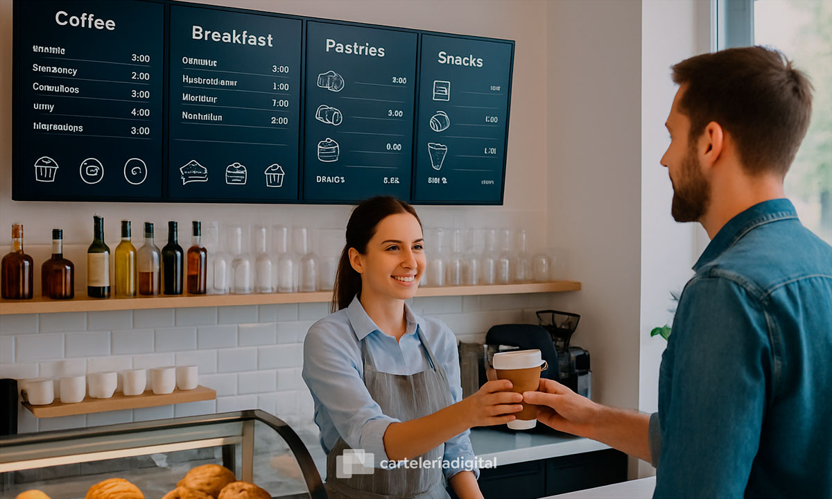 Cafeterías que venden más con menús digitales en pantalla