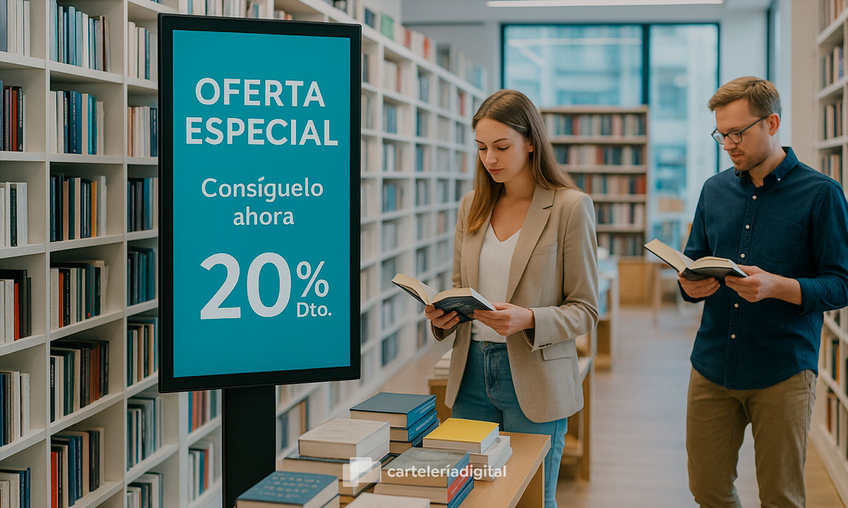 Cómo destacar libros y novedades en librerías con cartelería digital