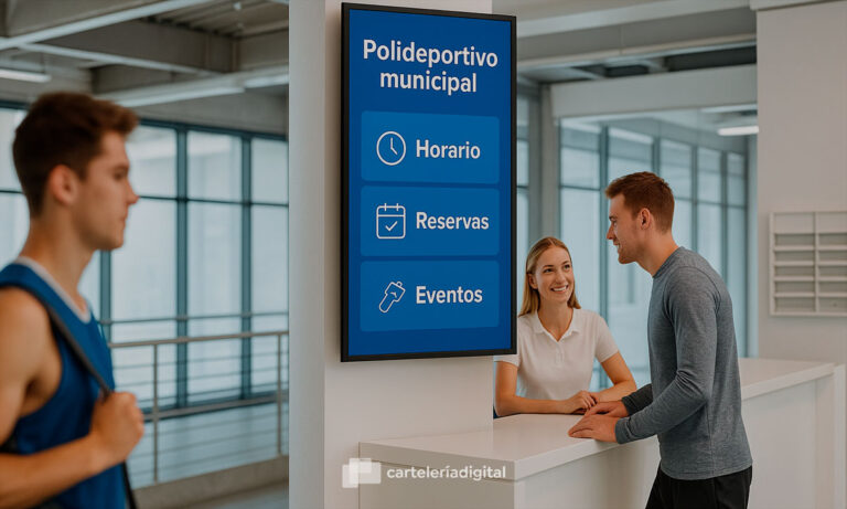 Polideportivos municipales más organizados con cartelería digital informativa